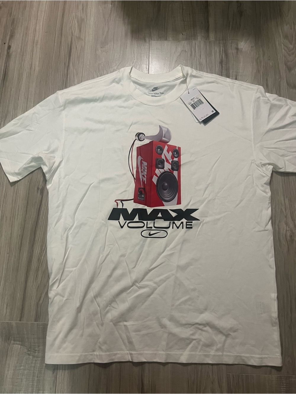 Nike White Tee with Red Speaker Graphic